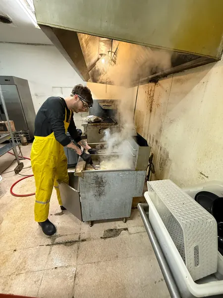 Steam cleaning a commercial kitchen