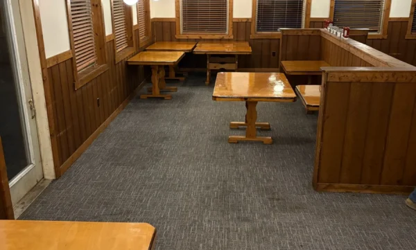Wide view of restaurant dining room